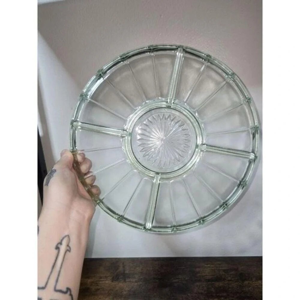 Hazel Atlas Ribbon Green Uranium Depression Glass Divided Relish Dish Tray 10